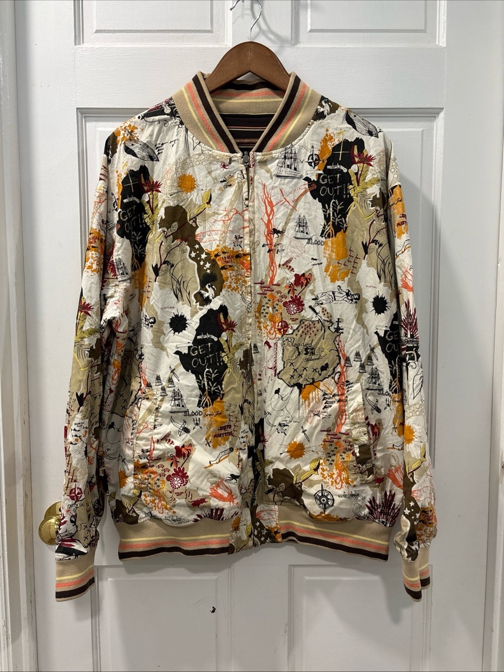 Artful Dodger Men’s Reversible Track Jacket Brown/Orange XL Rare Pirate Print